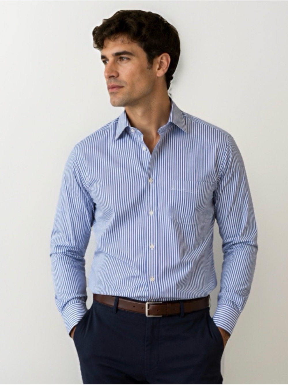 Mens Blue and White Pinstripe Dress Shirt